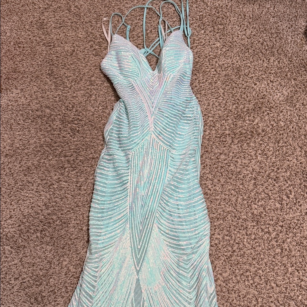 Shimmering Sequin Gown blue mermaid size small worn once for photos only